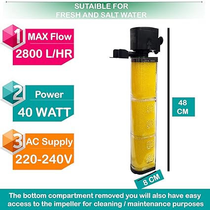 WP-6001 Jainsons Pet Products Sobo 3 in 1 Filtration System Fish Aquarium Internal Filter (WP-6001) Filter for Fish Tank Aquarium/Power: 40W, Voltage: 220V-240V, Frequency: 50/60Hz, Flow: 2800L/H