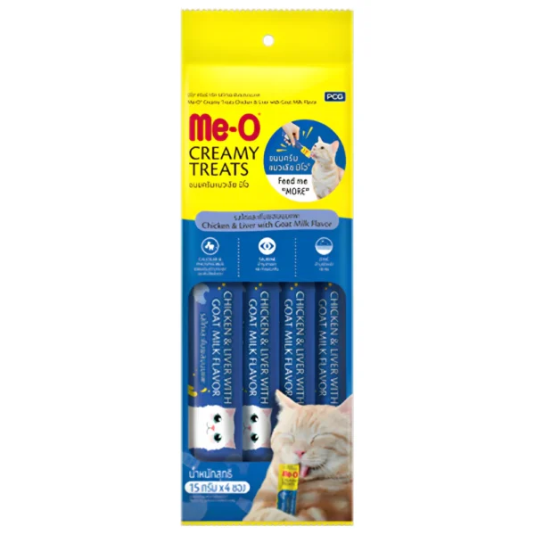 3x60g(12pcs) Me O Chicken & Liver with Goat Milk Creamy Cat Treat - Image 3
